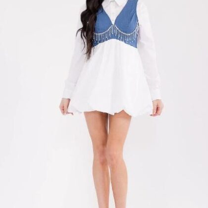 VESTIDO CORSET DE MEZCLILLA CON BRILLOS