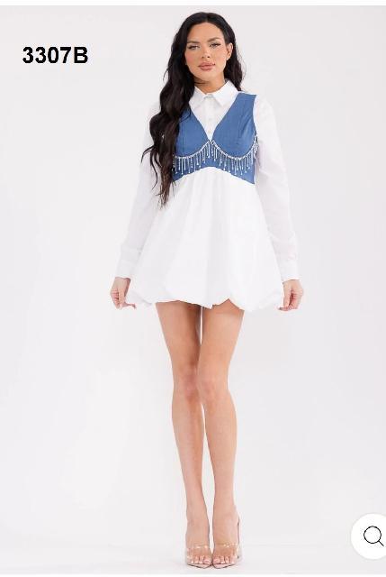 VESTIDO CORSET DE MEZCLILLA CON BRILLOS