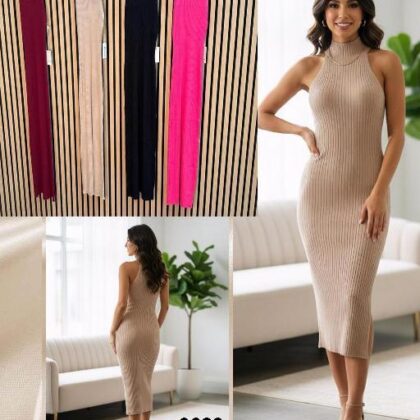 VESTIDO BEIGE ACANALADO CUELLO TORTUGA, SIN MNG S/