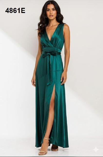 VESTIDO ESMERALDA SATIN, ABERTURA EN FALDA