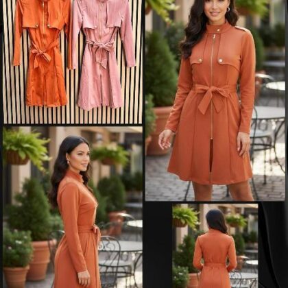 ABRIGO LADRILLO LARGO, BORONES Y CIERRE EN PECHO