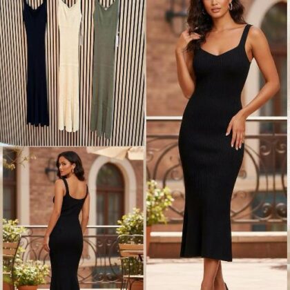 VESTIDO OLIVO DE TIRANTE, ESCOTE CORAZON M/