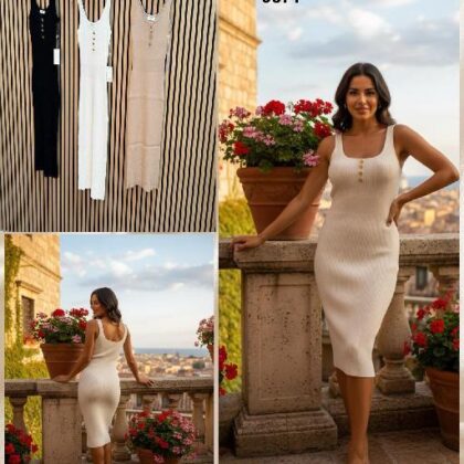 VESTIDO BEIGE DE TIRANTES, BOTONES DORADOS M/