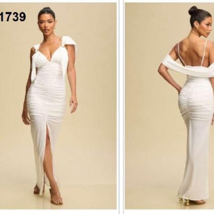 VESTIDO BLANCO CORRUGADO LARGO