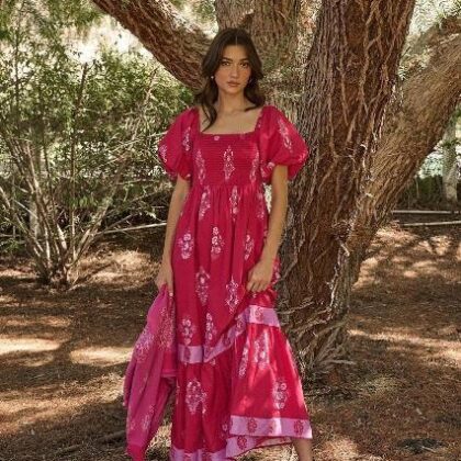 VESTIDO FUCHSIA MANDALAS LILA, RESORTE EN PECHO