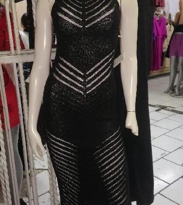 VESTIDO NEGRO DE PUNTO CON TRANSPARENCIA S/