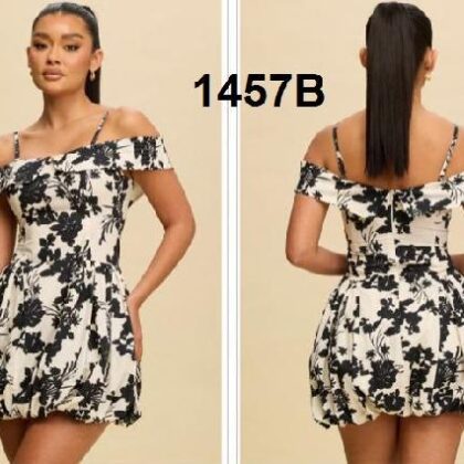 VESTIDO FLORAL NEGRO, FALDA GLOBO