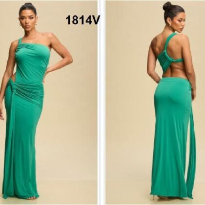 VESTIDO ESCOTE ASIMETRICO, DETALLE FRUNCIDO