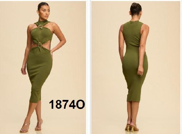 VESTIDO OLIVO DETALLE DORADO EN PECHO