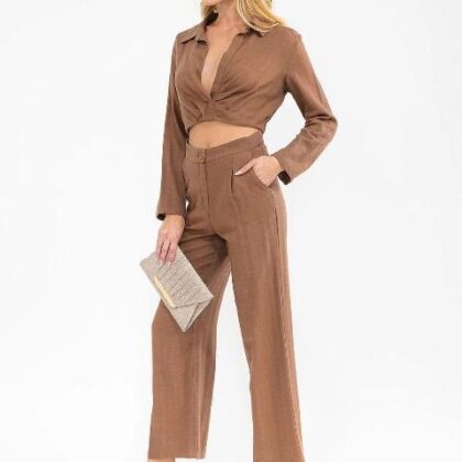 CONJUNTO , PANTALON RECTO, BLUSA MNG LARGA