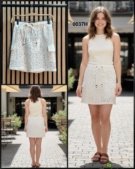 FALDA HUESO BORDADA, TOPO CARGO