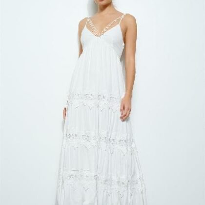 VESTIDO DE MANTA TIRANTE Y OLAN DE ENCAJE