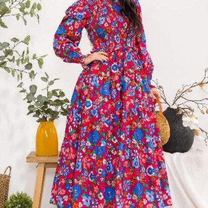 VESTIDO MAGENTA FLORES MULTICOLOR, LARGO L