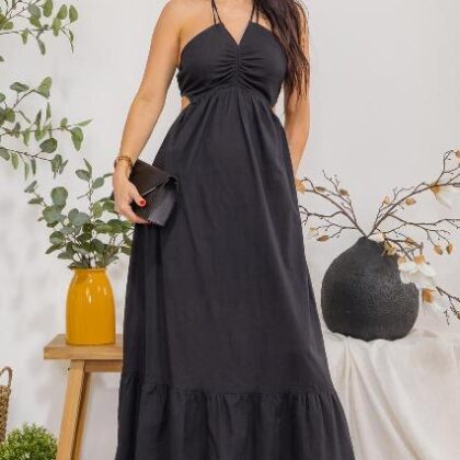 VESTIDO PECHO FRUNCIDO, ESCOTE ESPALDA