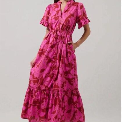 VESTIDO FLORES ROSAS, ABOTONADO