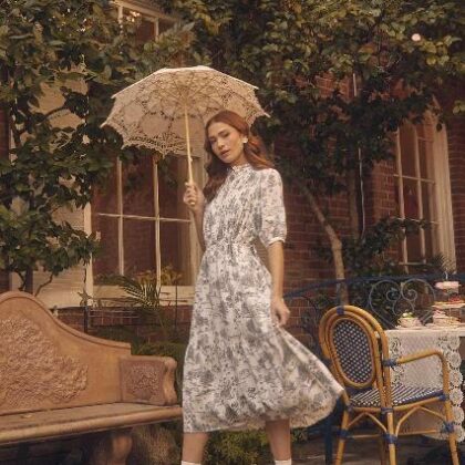 VESTIDO PAISAJE NEGRO, PECHO ABOTONADO