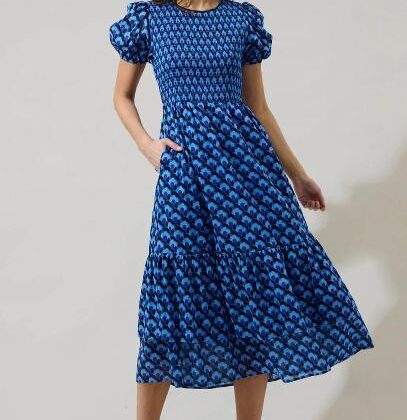 VESTIDO ONDAS AZULES, RESORTE EN PECHO