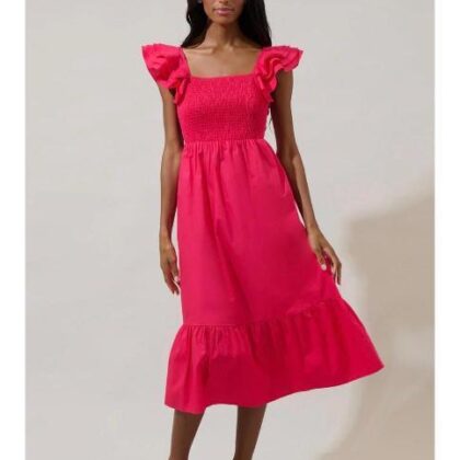 VESTIDO FUCSIA RESORTE EN PECHO, TIRANTE OLAN