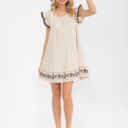 VESTIDO MANTA BEIGE BORDADO