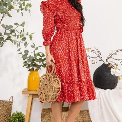 VESTIDO MANCHAS ROJAS, RESORTE EN PECHO