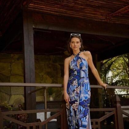 VESTIDO FLORAL NEGRO, HALTER