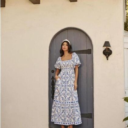 VESTIDO FLORES AZULES, MNG GLOBO