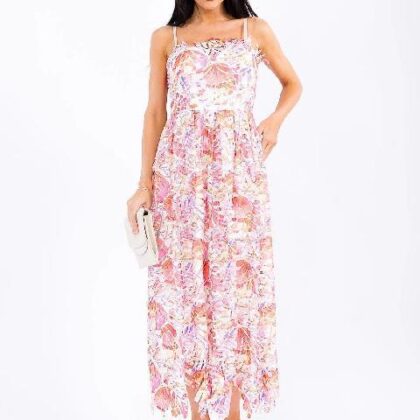 VESTIDO FUCSIA MULTICOLOR DE ENCAJE