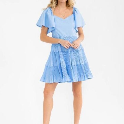 VESTIDO FALDA TABLEADA, MNG ACAMPANADA