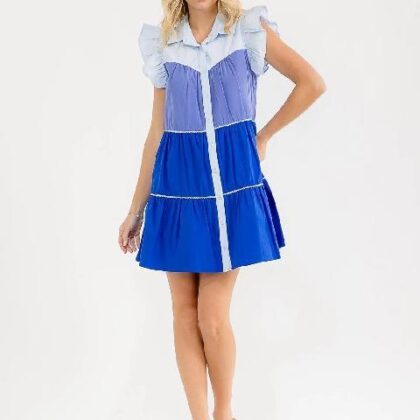 VESTIDO TRICOLOR, ABOTONADO