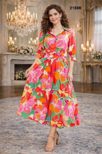 SET FLORES MULTICOLOR, FALDA TABLEADA