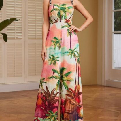 PALAZZO SALMON ESTAMPADO PAISAJE CON PALMERAS L