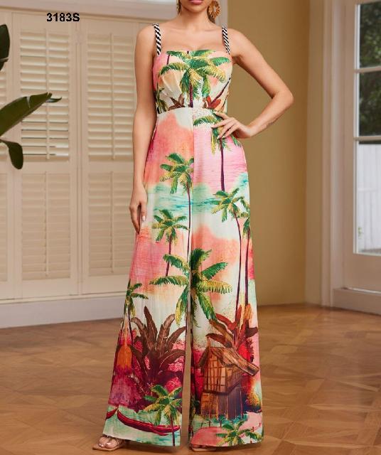 PALAZZO SALMON ESTAMPADO PAISAJE CON PALMERAS L