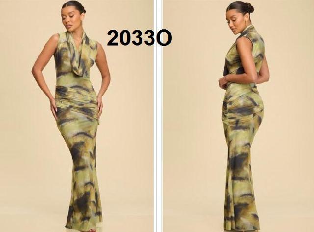 VESTIDO OLIVO DEGRADADO NEGRO, ESCOTE COLUMPIO