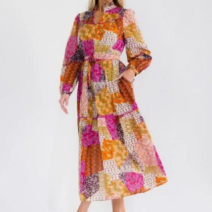 VESTIDO FUCSIA MULTIESTAMPADO COLORIDO