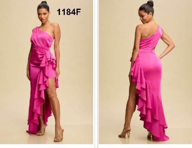 VESTIDO FUCSIA UN HOMBRO, OLAN ASIMETRIO