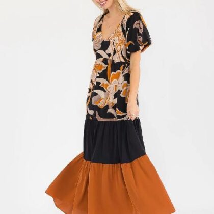 VESTIDO /CAFE FLOREADO, MNG GLOBO