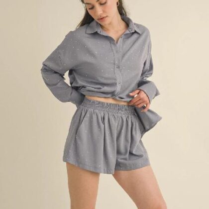 SET GRIS CON BRILLOS, BLUSA FORMAL