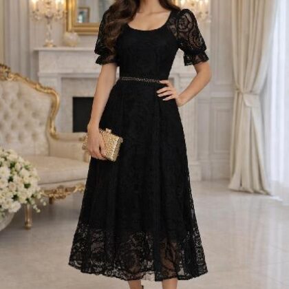 VESTIDO DE ENCAJE, RESORTE EN MNG