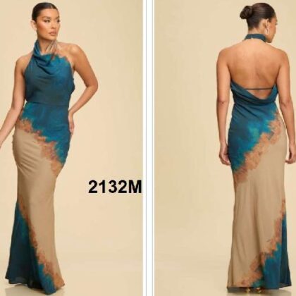 VESTIDO MARRON DEGRADADO AZUL, HALTER L