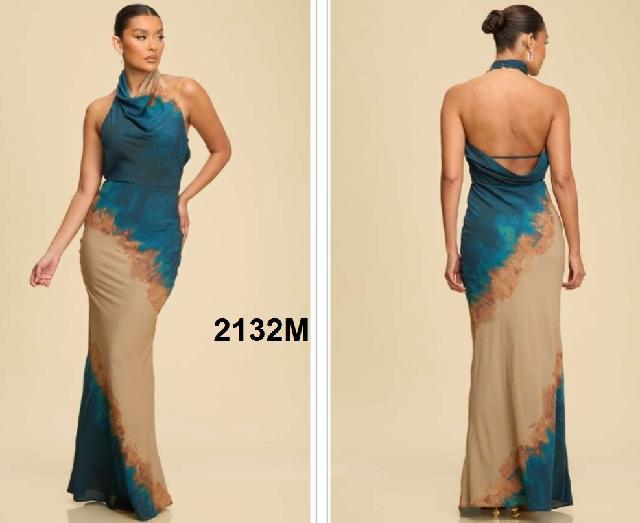 VESTIDO MARRON DEGRADADO AZUL, HALTER L