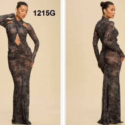 VESTIDO GRIS ANIMAL PRINTE, PECHO CRUZADO