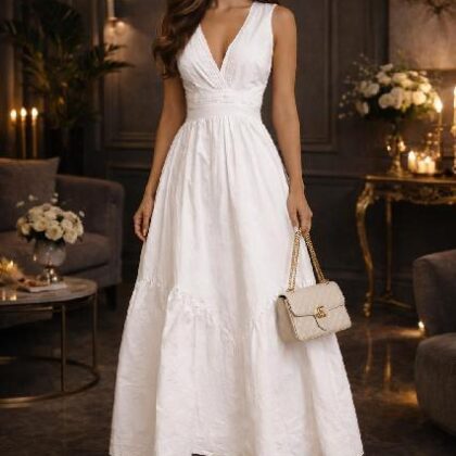 VESTIDO ESCOTE ´V´, PECHO TABLEADO