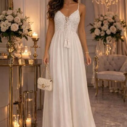 VESTIDO BLANCO PECHO BORDADO M/