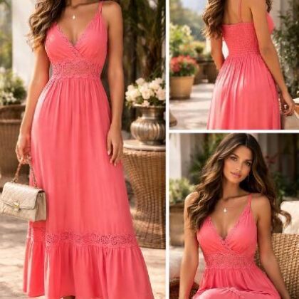 VESTIDO CORAL BORDADO EN PECHO Y FALDA