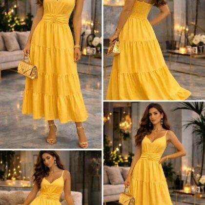 VESTIDO CINTURA PLIZADA, TIRANTE TRENZADO