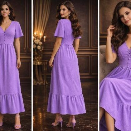 VESTIDO MORADO PECHO ABOTONADO L