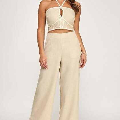 SET BLUSA HALTER, CONTORNO TRENZADO