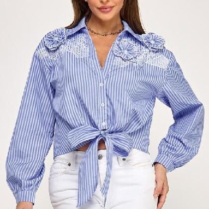 BLUSA RAYADA, FLORES 3/D