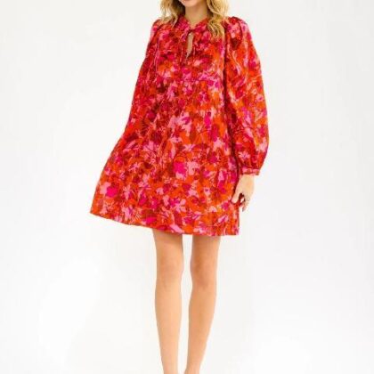 VESTIDO COBRE BRILLOSO, FLORAL ROSA