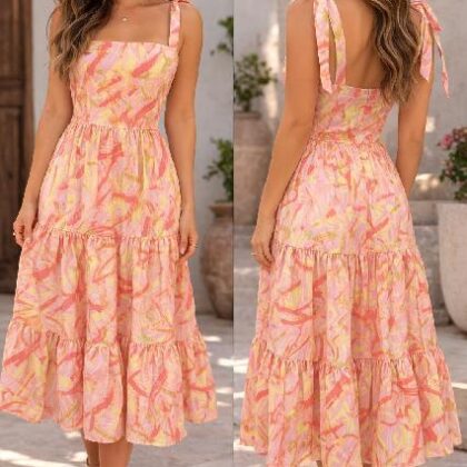 VESTIDO DEGRADADO VERDE, TIRANTE AJUSTABLE